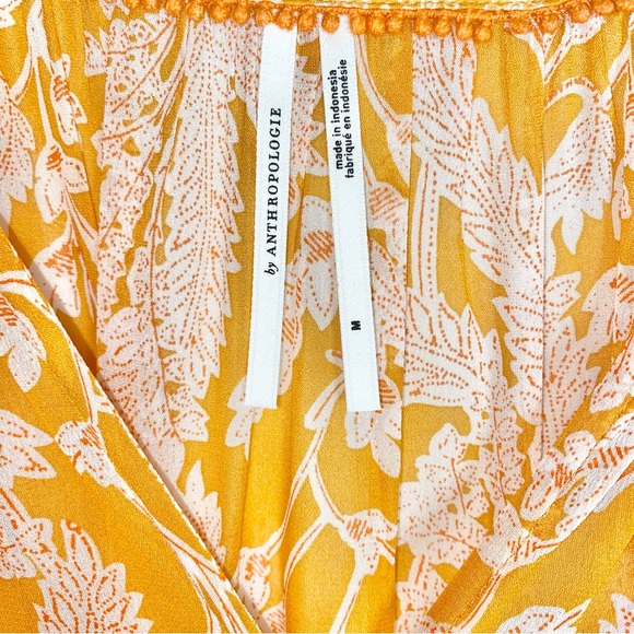 Anthropologie Mia Tiered 3/4 Sleeve Button Front Yellow Floral Ruffled Tunic Top - Picture 7 of 9